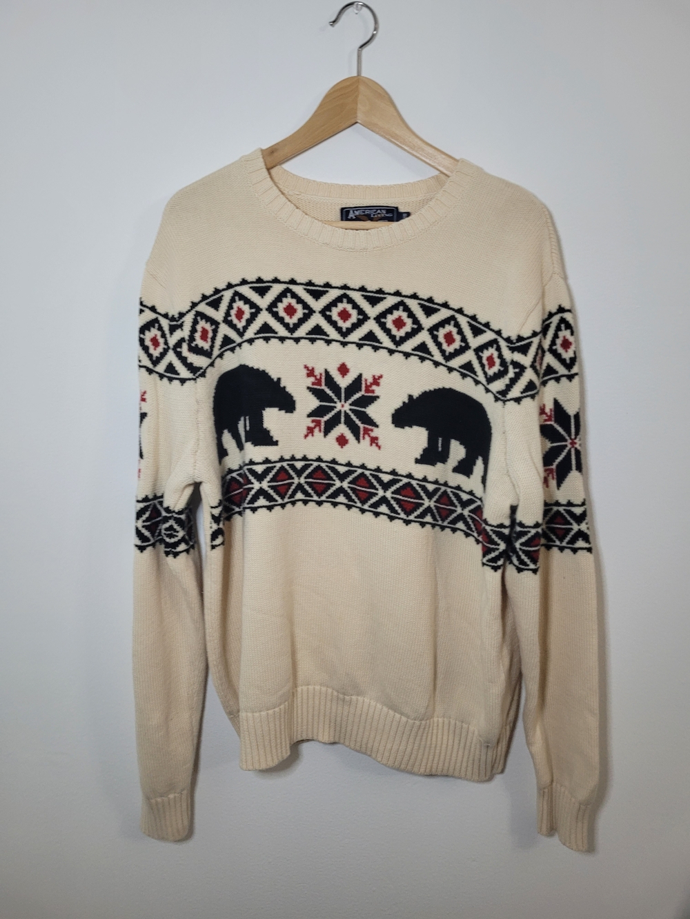 American Living Bear Fair Isle Sweater Size Large